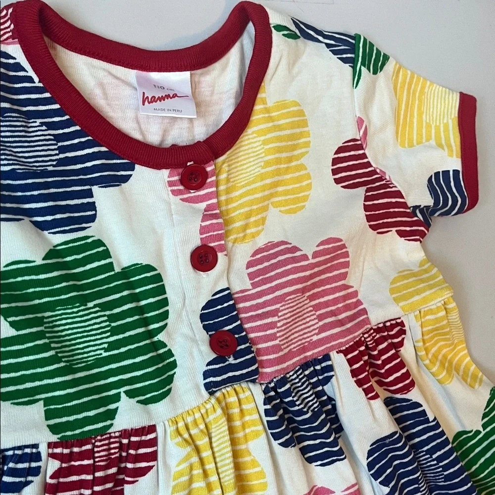 Hannah White Dress with Multicolor Floral Print (red, pink, green, blue, yellow)